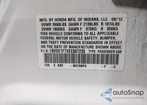 2014 Acura Ilx 2.0L from USA, damaged, VIN 19VDE1F7XEE007235